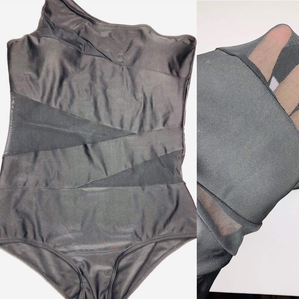 One Shoulder Sexy Black One Piece Swimsuit